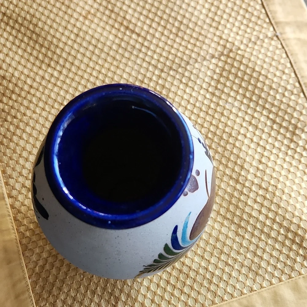 Mexican Pottery Vase With Owl Design Collectible Vintage Tonala Folk Art